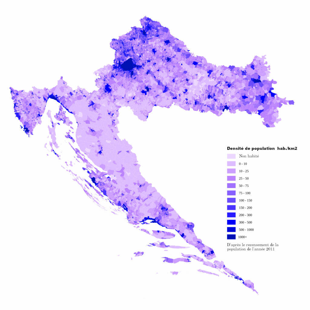 Carte de la densité de population de Croatie