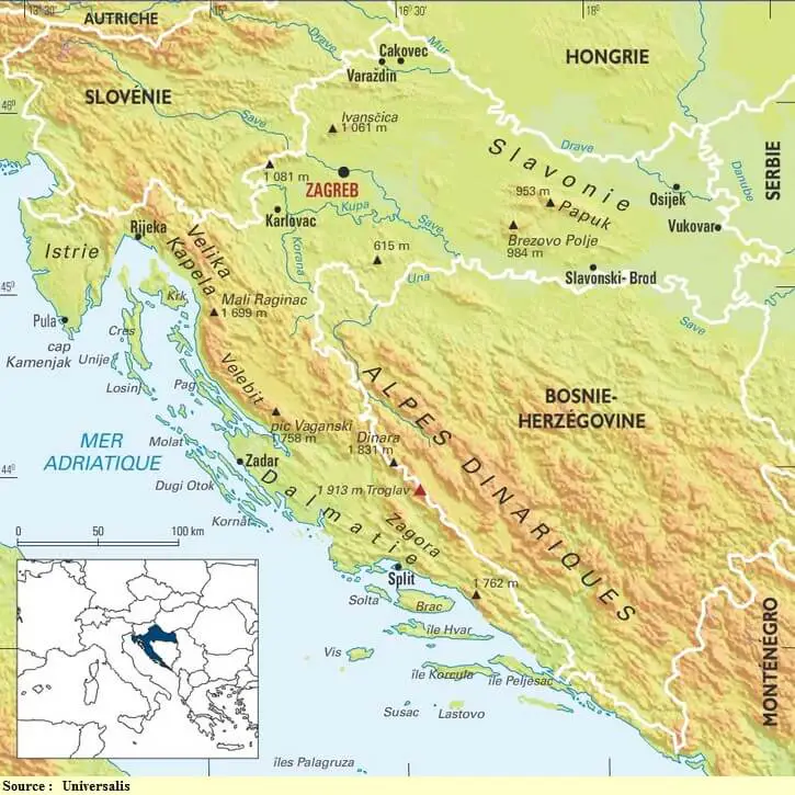 carte des montagnes de croatie