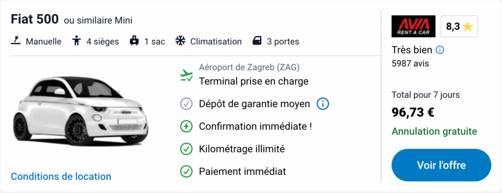 zagreb location petite voiture